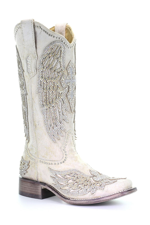 Corral Women S White Cross Wings Western Boots Square Toe