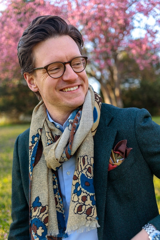 Mitchell Moss wearing a fumagalli 1891 scarf