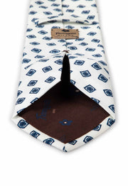 hand made printed tie white and blue silk little diamonds with fumagalli label
