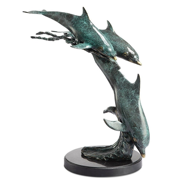 SPI Gallery Dolphin Trio on Wave Sculpture - Free Shipping