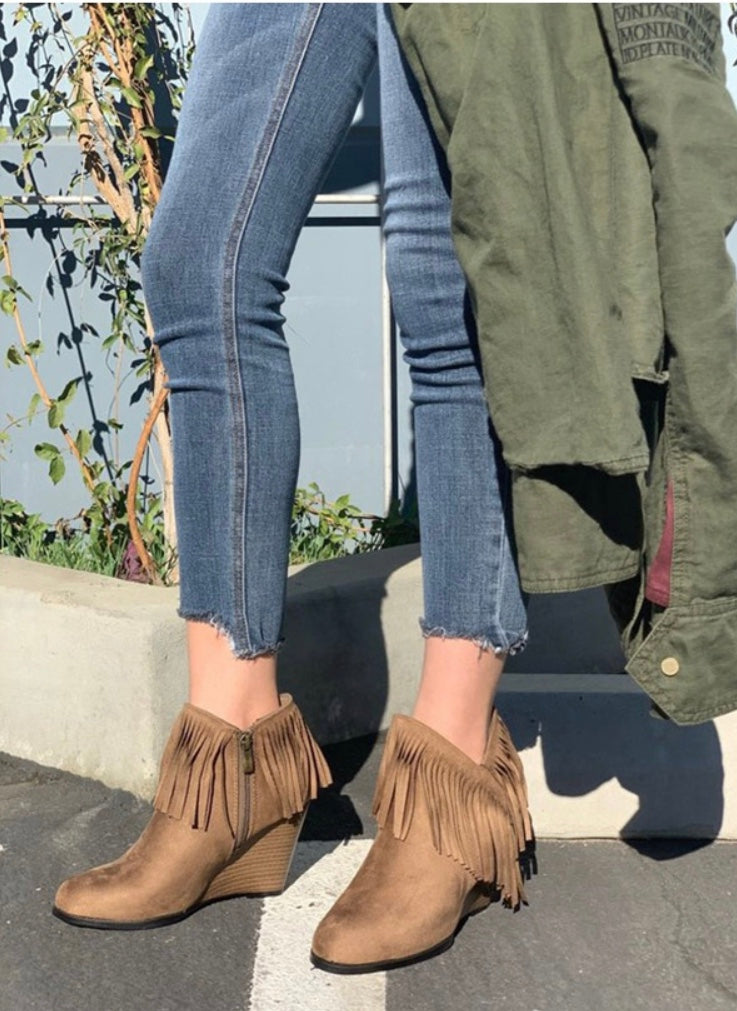 Fringe Wedge Booties – Wild Roots Boutique