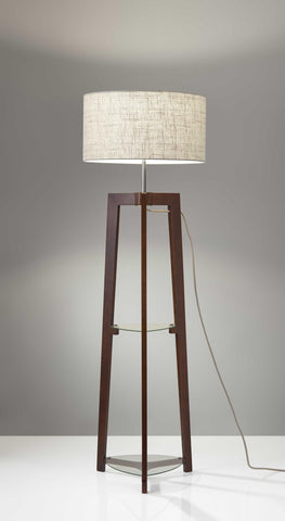 Brown Wood Finish Floor Lamp with Glass Shelves