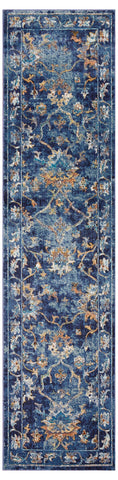 Blue and Gold Jacobean Runner Rug