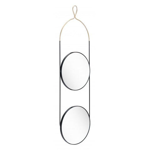 Black Double Gold Round Hanging Mirror