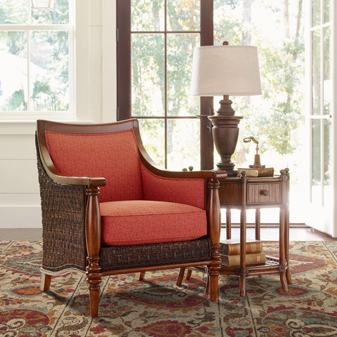 traditional rug under tommy bahama chair