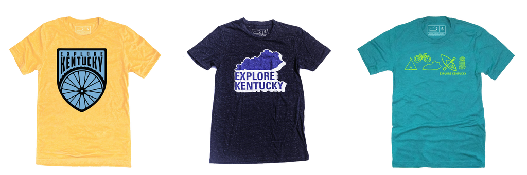 Three featured t-shirts from the Explore Kentucky collection.