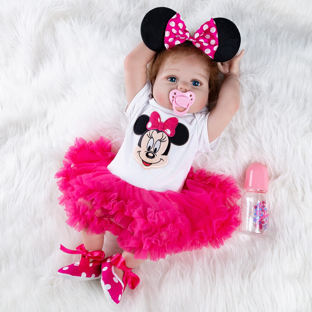 Bebe Reborn Minnie Corps Entier Complet Silicone 56 Cm Cadeau Chou