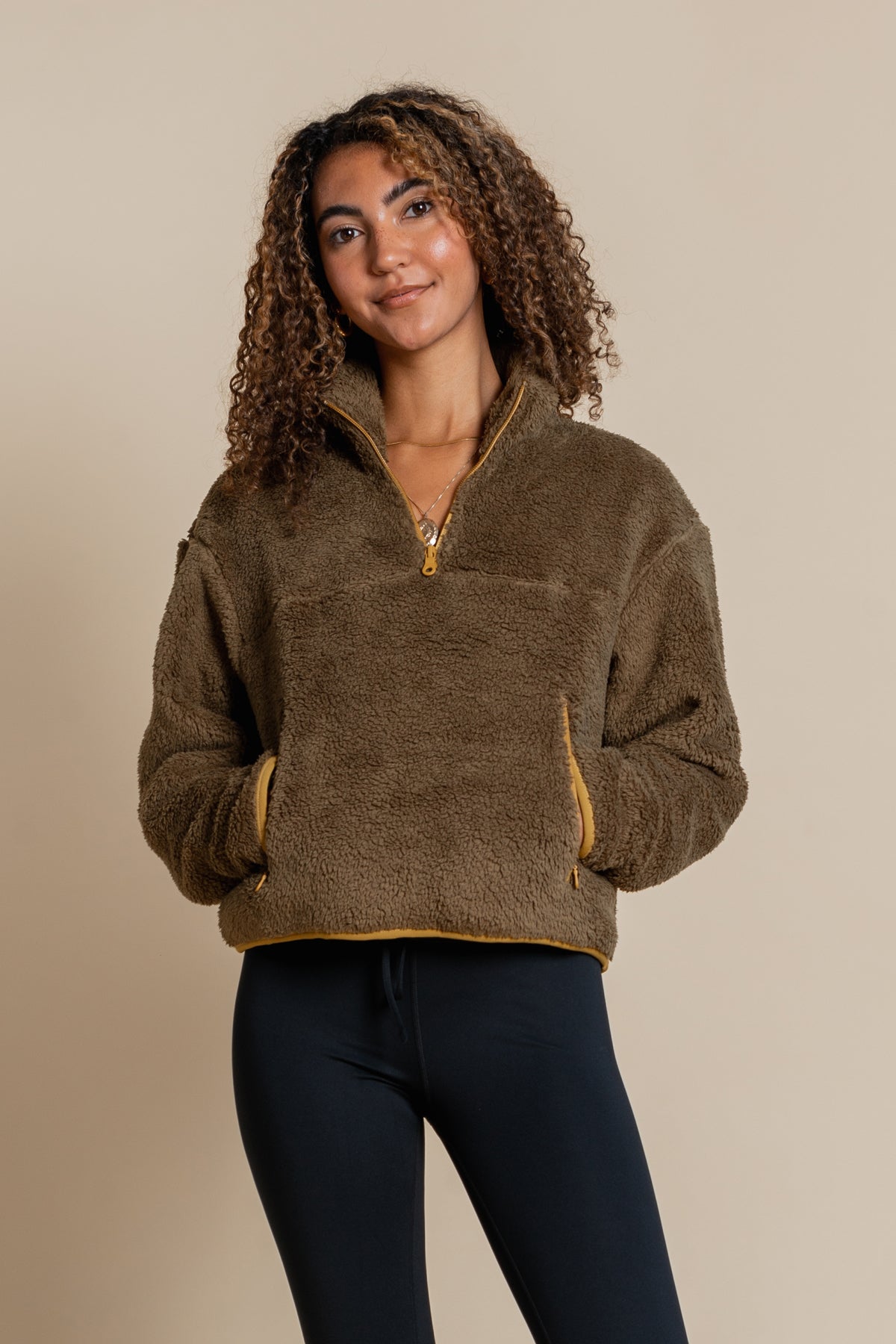 Olive Sherpa Pullover Sweater