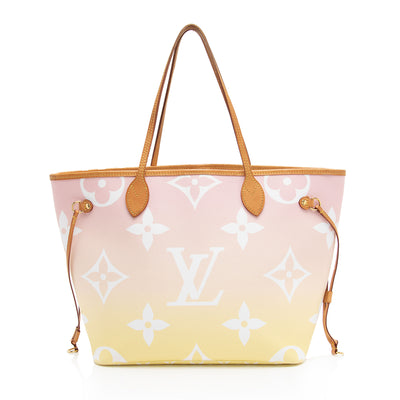 Louis Vuitton Damier Azur Giant Monogram Neverfull Bag MM White Pink