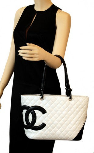 Chanel White Cambon With Black Straps leather (Authentic Pre Owned ...