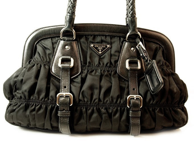 Prada Black Gauffre Leather Handbag (Authentic Pre Owned) – LuxeDH
