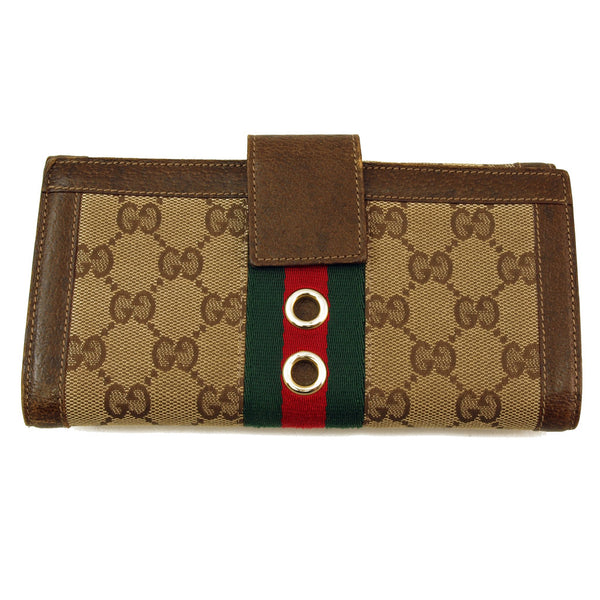 Gucci Monogram Wallet With Green/Red Stripe (Authentic Pre Owned) - 100787