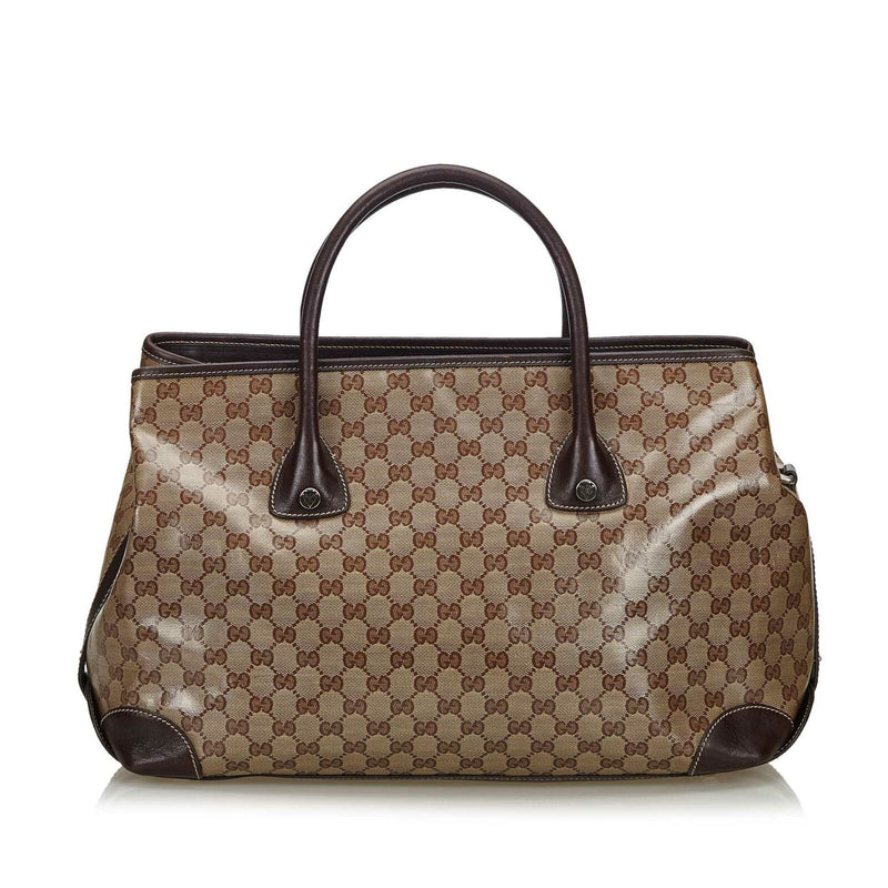 Pre-Loved Gucci Brown Beige PVC Plastic GG Crystal Tote Bag Italy – LuxeDH