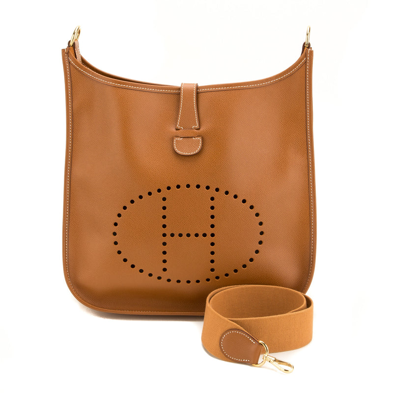 Hermes Gold Courchevel Evelyne I GM Bag 