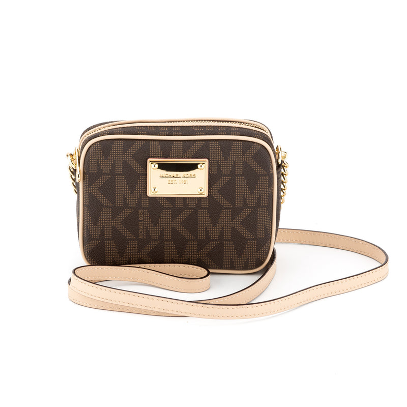 michael kors jet set crossbody brown logo monogram