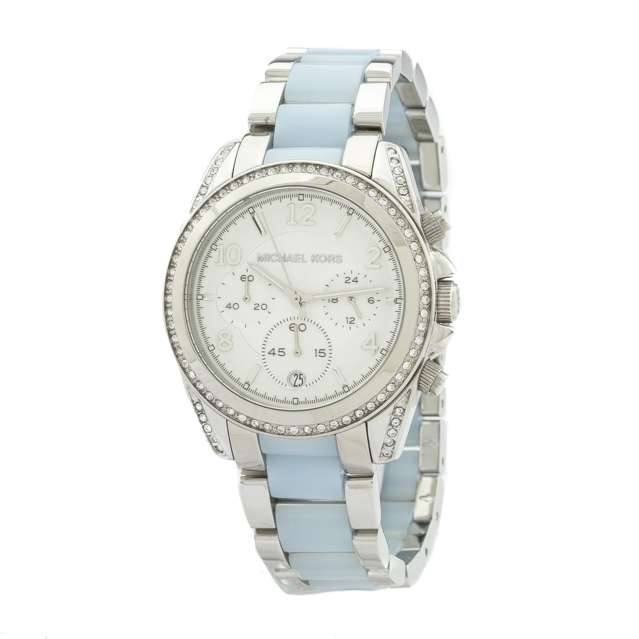 Michael Kors Handbags and Watches. Blair Chronograph Silver Dial Stainless Steel with Chambray Acetate Ladies Watch \u0026lt;br/\u0026gt;(