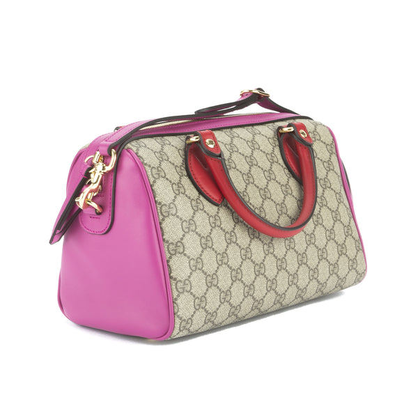 Gucci Hibiscus and Pink Leather GG Supreme Small Top Handle Bag (New w - 3044006 | LuxeDH