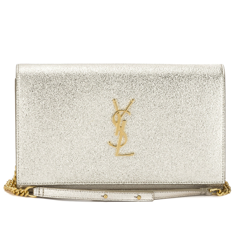 monogram chain wallet in silver textured matelassé metallic leather