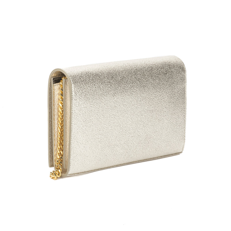 monogram chain wallet in silver textured matelassé metallic leather