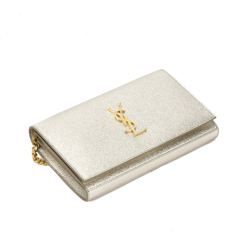 monogram chain wallet in silver textured matelassé metallic leather