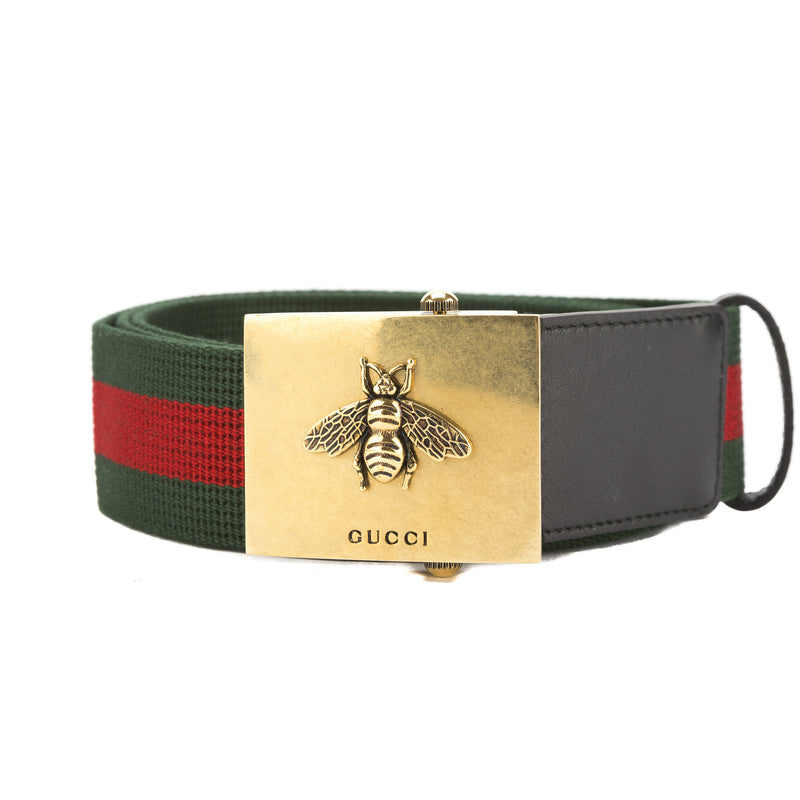 Gucci Green and Red Canvas Web Belt with Bee Buckle (New with Tags) – LuxeDH