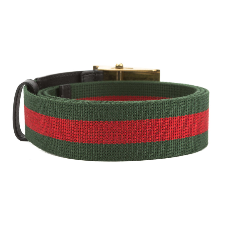Gucci Green and Red Canvas Web Belt with Bee Buckle (New with Tags) – LuxeDH