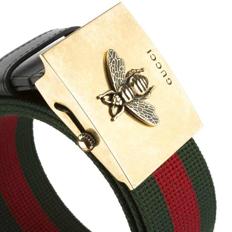 Gucci Green and Red Canvas Web Belt with Bee Buckle (New with Tags) – LuxeDH