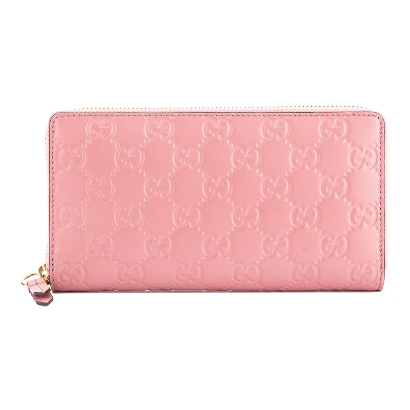 Gucci Pink Signature Leather Zip Around Wallet (New with Tags) – LuxeDH