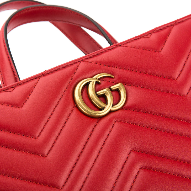 Gucci Hibiscus Red Leather GG Marmont Matelasse Small Top Handle Bag ( – LuxeDH