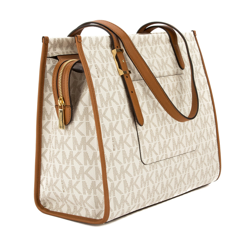 Michael Kors Vanilla Monogram Canvas Darien Medium Logo Tote (New with – LuxeDH