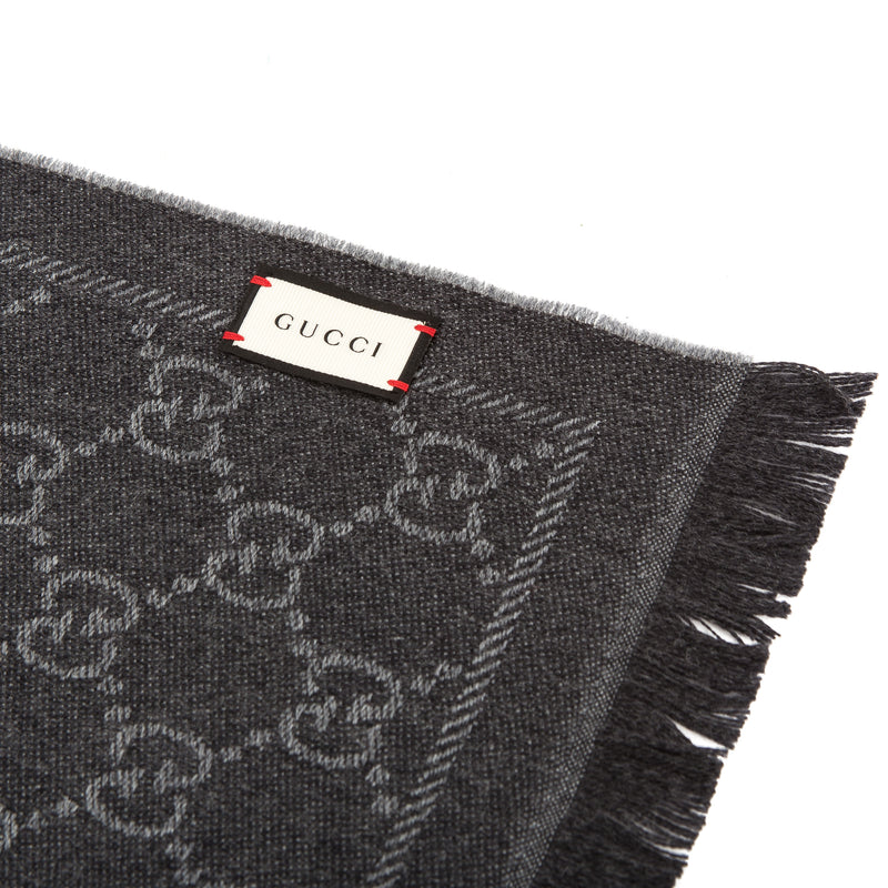 Gucci Grey Gg Jacquard Pattern Knit Scarf 3626003 Luxedh