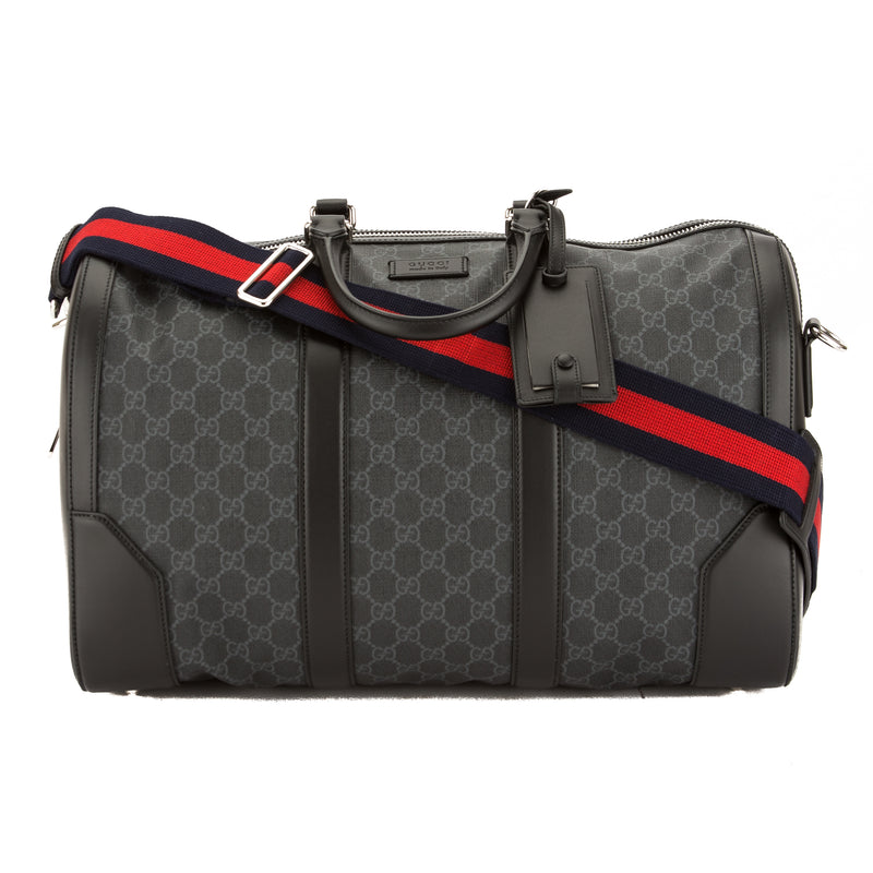 Gucci Black Leather GG Supreme Canvas Carry-on Duffle Bag (New with Ta – LuxeDH