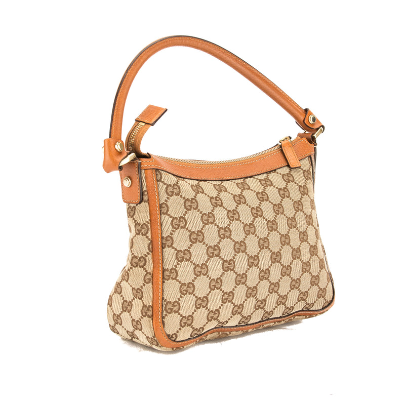 Gucci Tan Leather GG Monogram Canvas Tote Bag (Pre Owned) – LuxeDH
