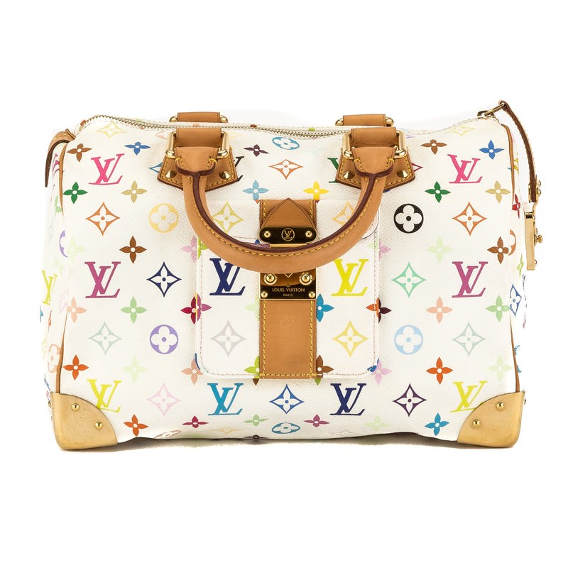 Louis Vuitton White Multicolore Monogram Canvas Speedy 30 Bag (Pre Own – LuxeDH