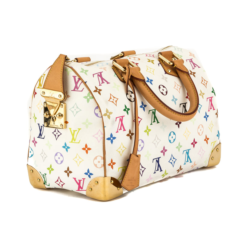 Louis Vuitton White Multicolore Monogram Canvas Speedy 30 Bag (Pre Own – LuxeDH