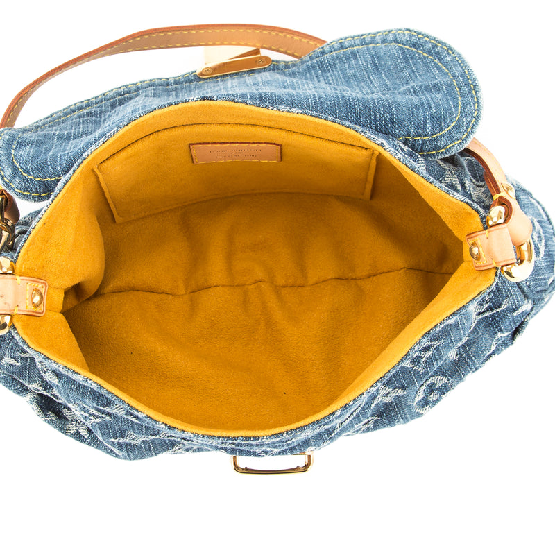 LOUIS VUITTON Mini Pleaty Monogram Denim Shoulder Handbag Blue
