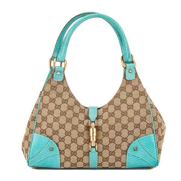 Gucci Turquoise Leather GG Monogram Canvas Jackie Bag (Pre Owned) - 3734007 | LuxeDH