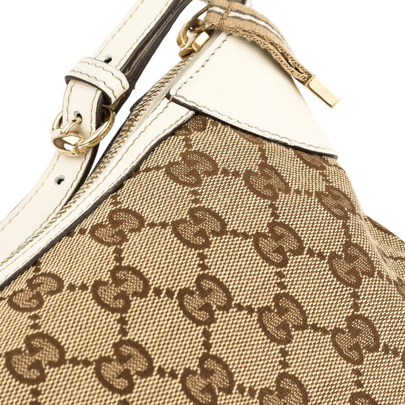 Gucci White Leather GG Monogram Canvas Guccisima Pochette Bag (Pre Own – LuxeDH