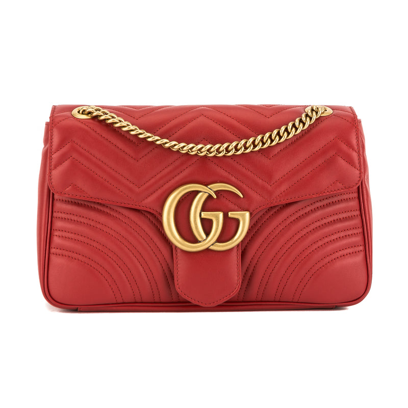 Gucci Hibiscus Red Leather GG Marmont Medium Matelasse Shoulder Bag (N – LuxeDH