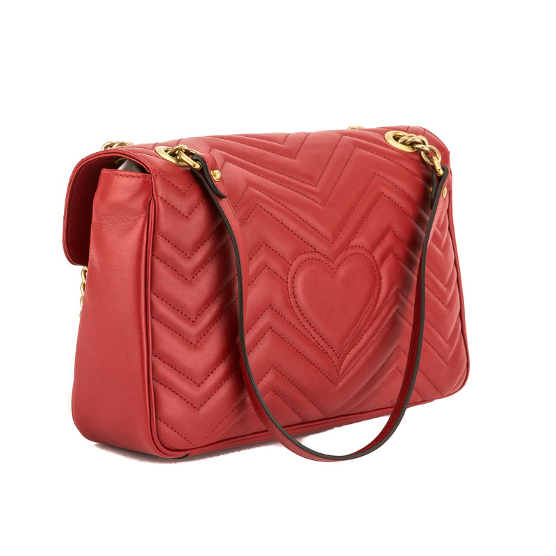 Gucci Hibiscus Red Leather GG Marmont Medium Matelasse Shoulder Bag (N – LuxeDH