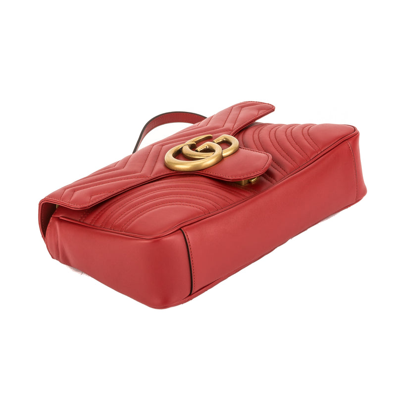 Gucci Hibiscus Red Leather GG Marmont Medium Matelasse Shoulder Bag (N – LuxeDH