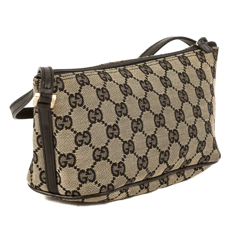 Gucci Black Leather GG Monogram Canvas Pochette Bag (Pre Owned) – LuxeDH