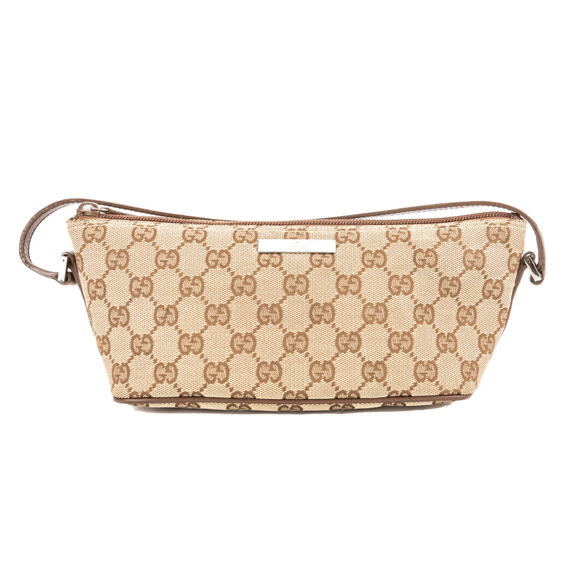 Gucci Brown Leather GG Monogram Canvas Pochette Bag (Pre Owned) – LuxeDH
