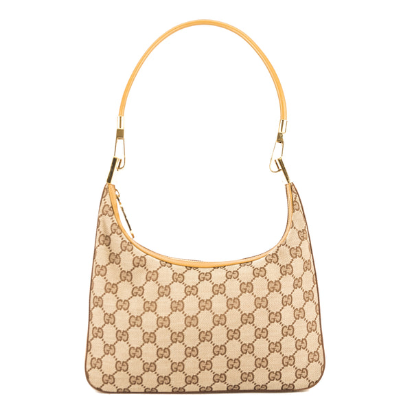 Gucci Tan Leather GG Monogram Canvas Shoulder Bag (Pre Owned) - 3819008 | LuxeDH
