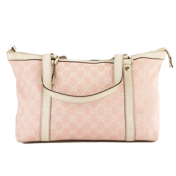 Gucci Pink and White GG Monogram Canvas Medium Abbey Tote Bag (Pre Own - 3821012 | LuxeDH