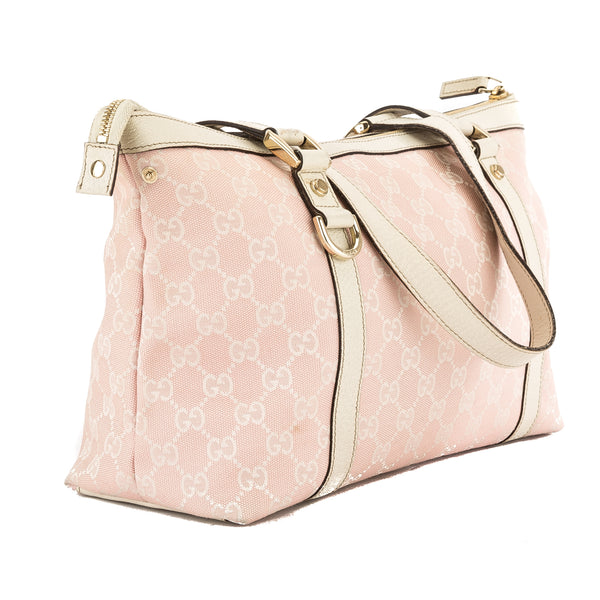 Gucci Pink and White GG Monogram Canvas Medium Abbey Tote Bag (Pre Own - 3821012 | LuxeDH