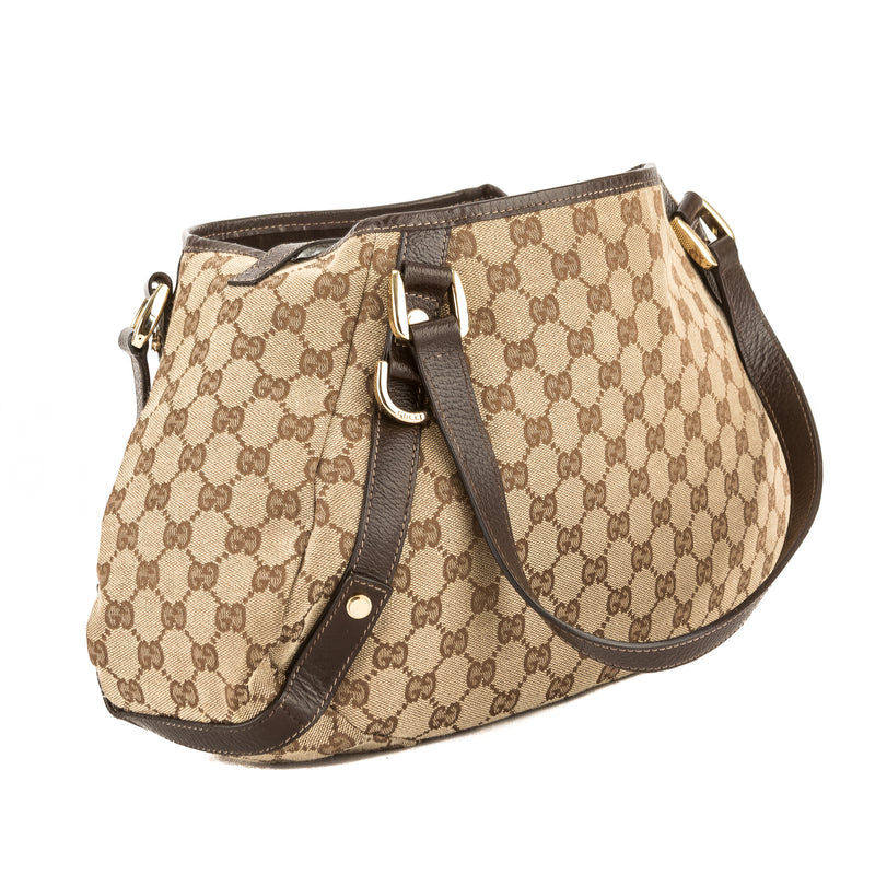 Gucci Brown Leather GG Monogram Canvas Medium Abbey Bag (Pre Owned) – LuxeDH