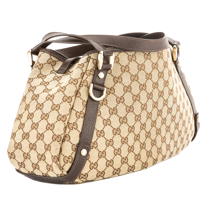 Gucci Brown Leather GG Monogram Canvas Medium Abbey Bag (Pre Owned) – LuxeDH