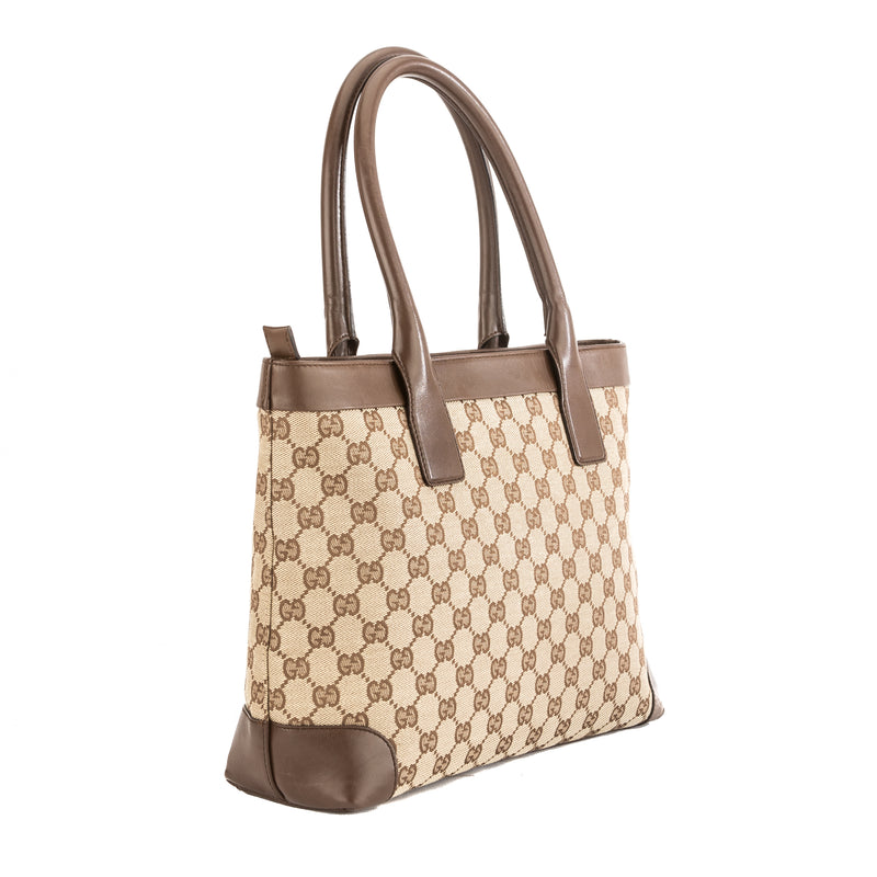 Gucci Brown Leather GG Canvas Medium Tote Bag (Pre Owned) – LuxeDH
