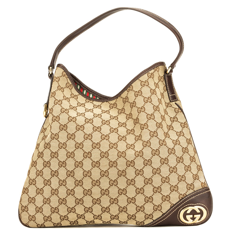 Gucci Brown Leather GG Canvas Medium Britt Hobo Bag (Pre Owned) – LuxeDH